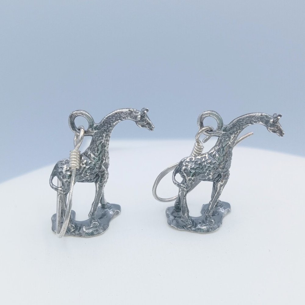 VTG 925 Sterling Silver Giraffe Dangle SIGNED Earrings
